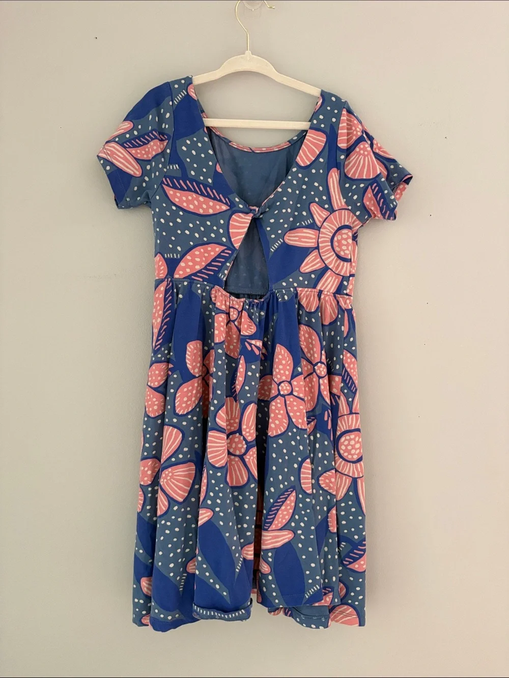 NWOT Tea Collection Blue Dress with Pink Floral Pattern